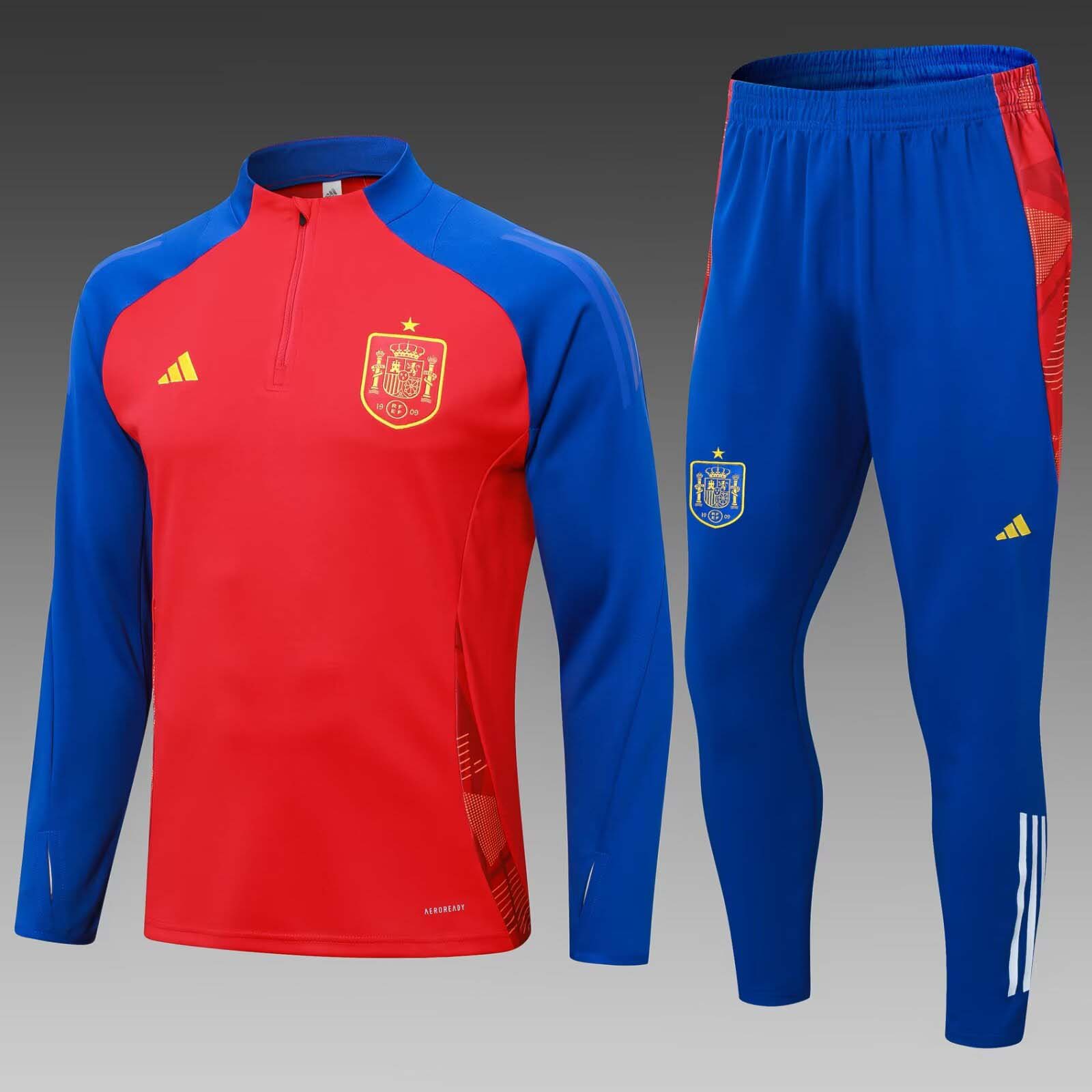 0025f76a08783b99b276a461b0bc7b9d 2024 Spain Half-Pull Training Suit Red Football Shirt 1:1 Thai Quality Set - 图片 1