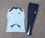 2024 France Half-Pull Training Suit Baby blue Football Shirt Set - 图片 3